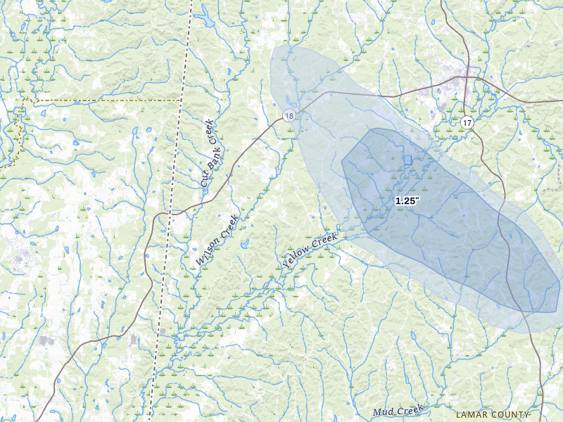 NEXRAD radar-signature map of the hail over Vernon, AL