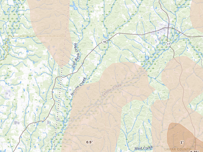Radar-estimated hail-size map of the storm over Vernon, AL on Jul 3, 2026