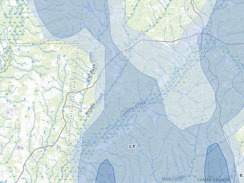 NEXRAD radar-signature map of the hail over Vernon, AL