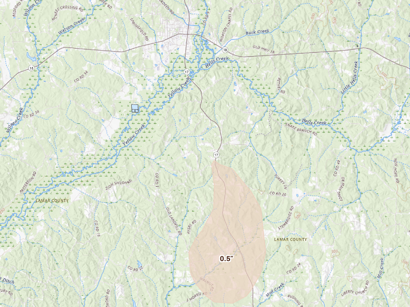Radar-estimated hail-size map of the storm over Vernon, AL