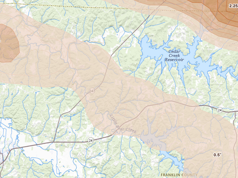 Radar-estimated hail-size map of the storm over Vina, AL on Feb 26, 2026
