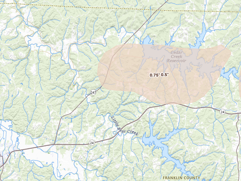 Radar-estimated hail-size map of the storm over Vina, AL