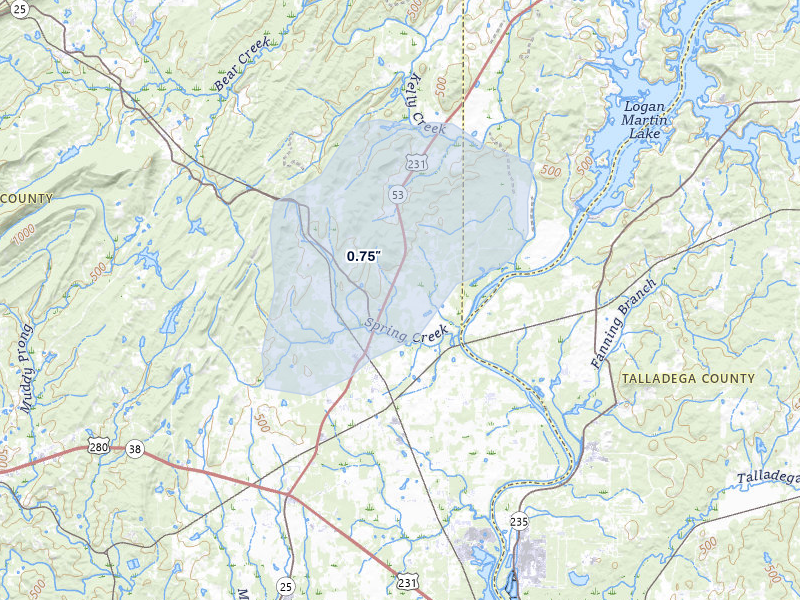 NEXRAD radar-signature map of the hail storm over Vincent, AL on May 31, 2026