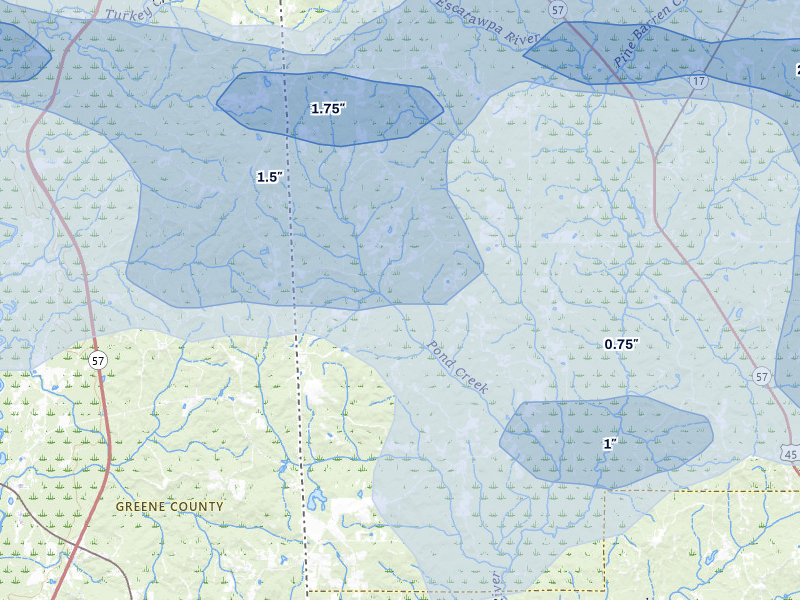 NEXRAD radar-signature map of the hail storm over Vinegar Bend, AL on May 6, 2026