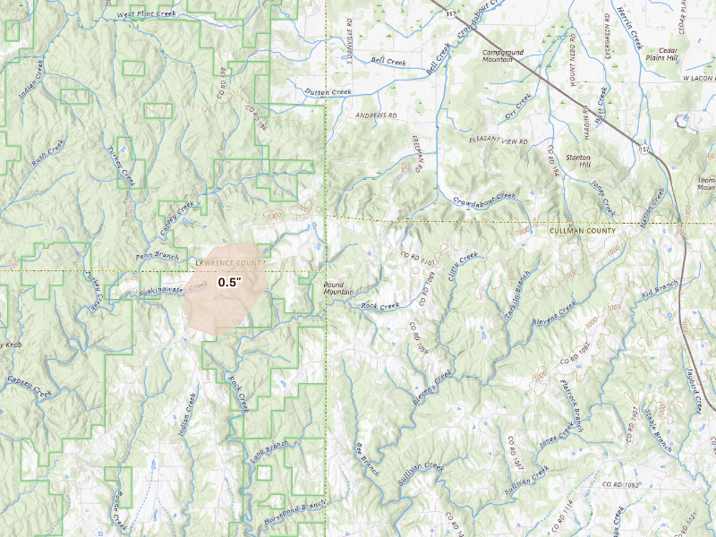 Radar-estimated hail-size map of the storm over Vinemont, AL