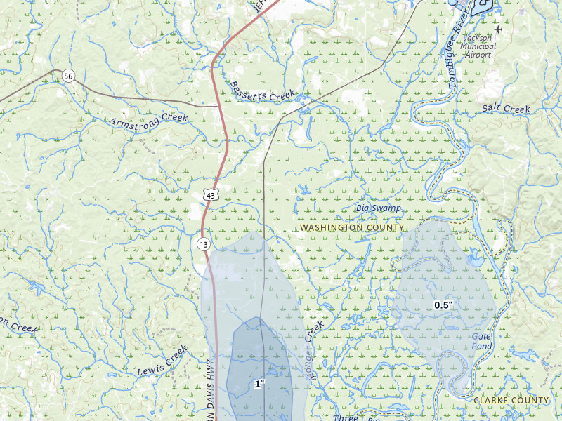 NEXRAD radar-signature map of the hail storm over Wagarville, AL on Jul 30, 2026