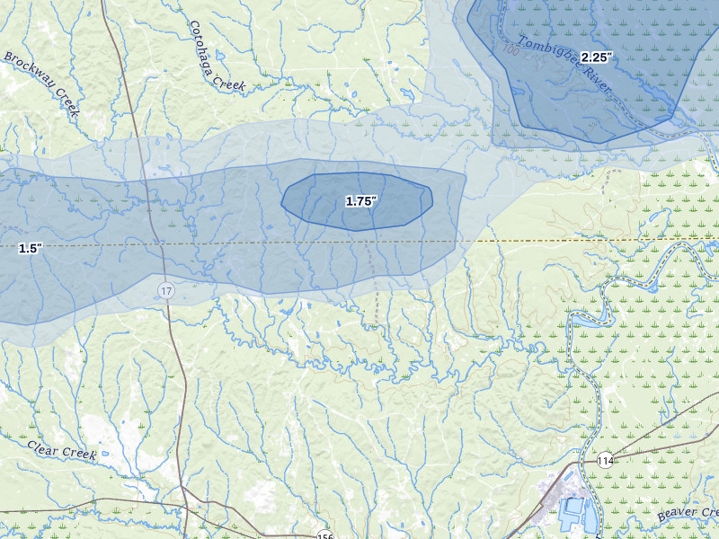 NEXRAD radar-signature map of the hail storm over Ward, AL on May 6, 2026