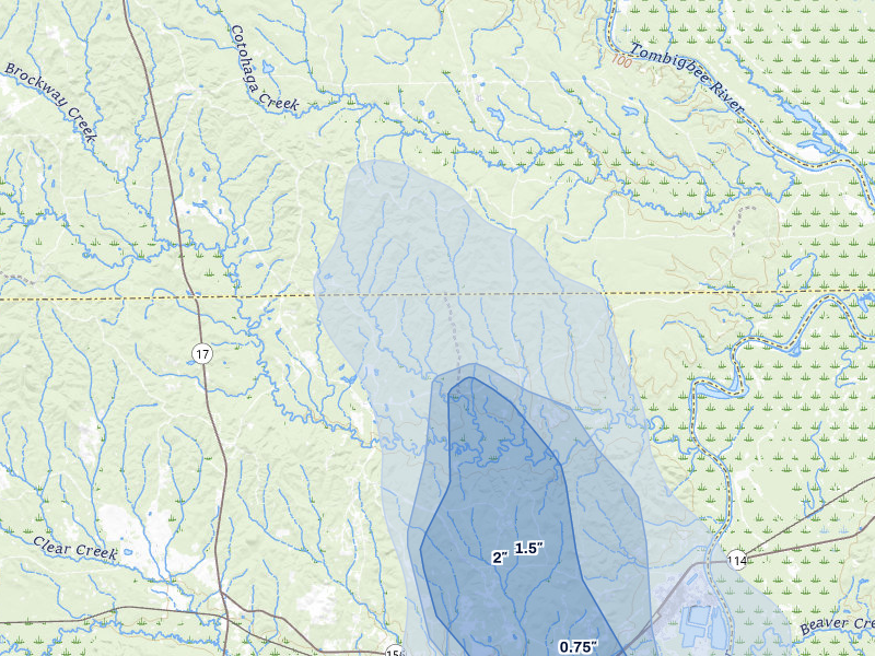 NEXRAD radar-signature map of the hail storm over Ward, AL on Jun 1, 2026