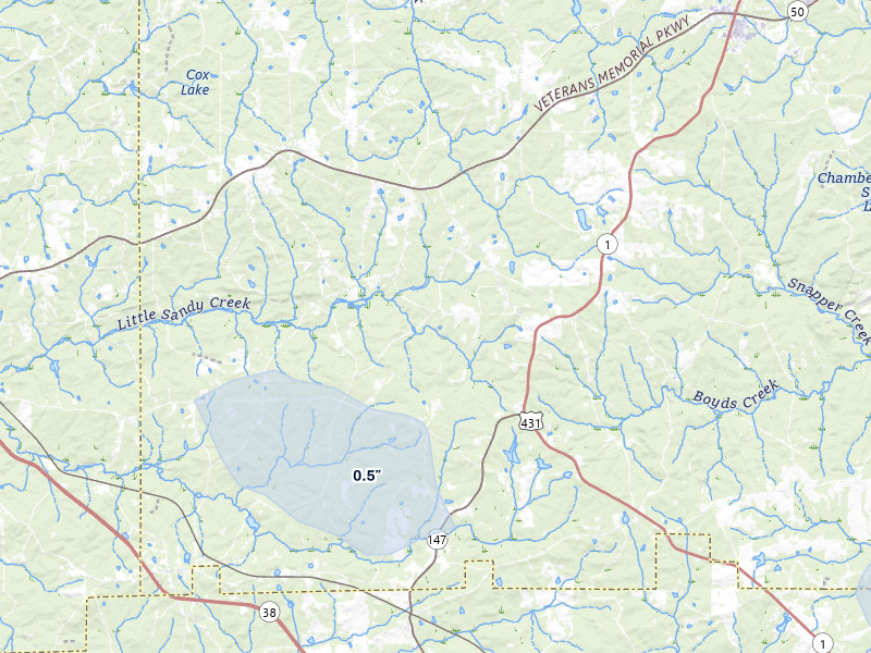 NEXRAD radar-signature map of the hail storm over Waverly, AL on Jul 5, 2026