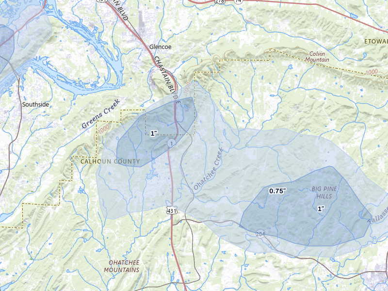 NEXRAD radar-signature map of the hail storm over Wellington, AL on Jul 5, 2026