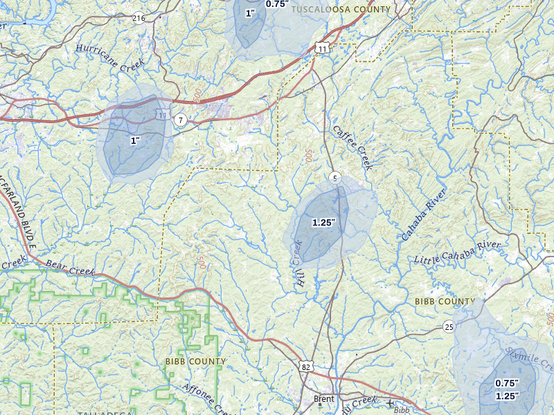 NEXRAD radar-signature map of the hail storm over West Blocton, AL on Jun 1, 2026