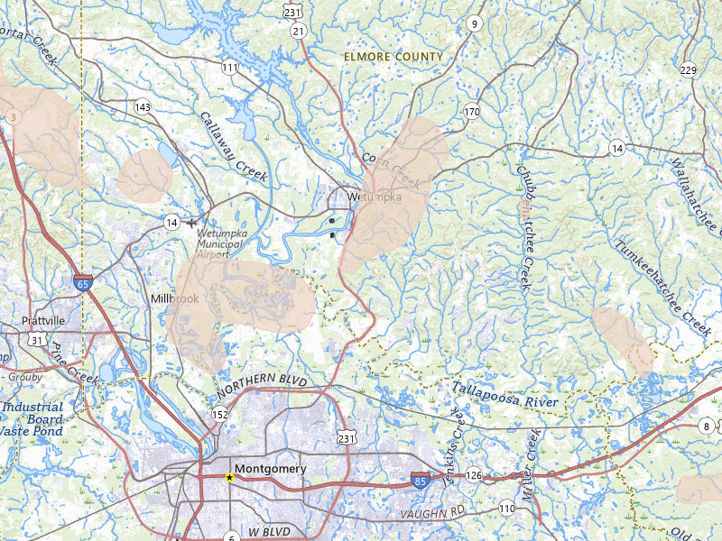 Radar-estimated hail-size map of the storm over Wetumpka, AL