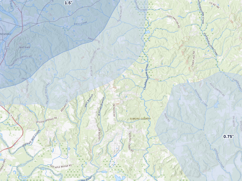 NEXRAD radar-signature map of the hail storm over Wetumpka, AL on Sep 6, 2026