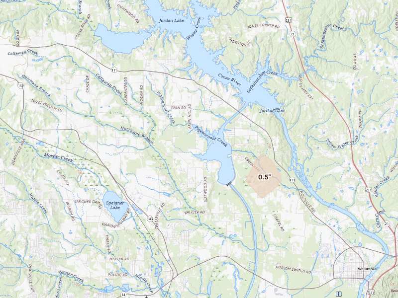 Radar-estimated hail-size map of the storm over Wetumpka, AL
