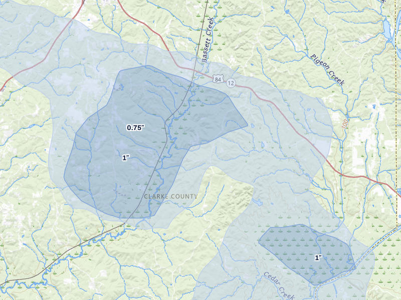 NEXRAD radar-signature map of the hail over Whatley, AL