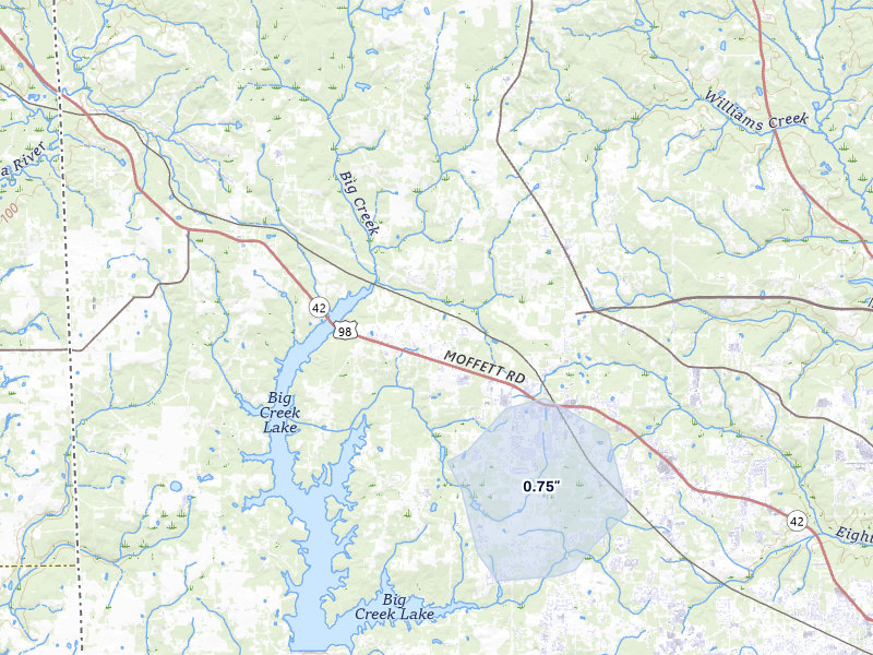 NEXRAD radar-signature map of the hail storm over Wilmer, AL on Mar 7, 2026