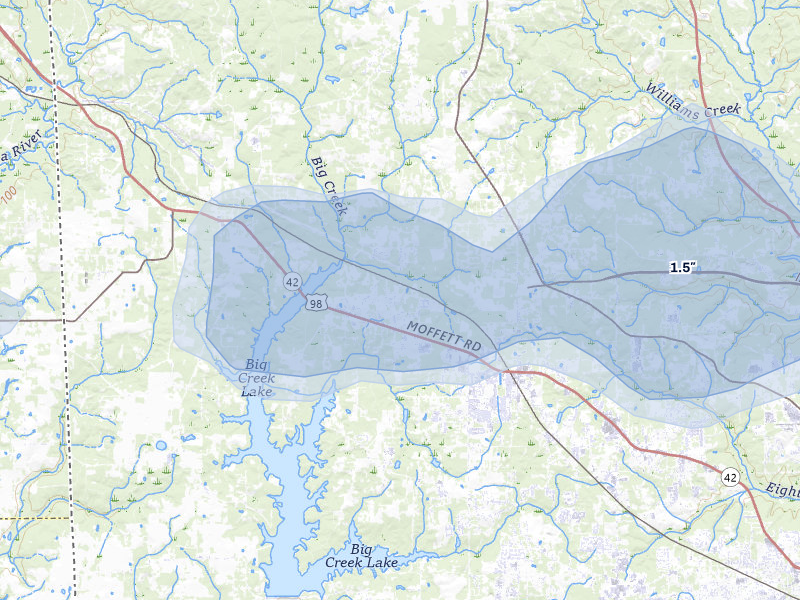 NEXRAD radar-signature map of the hail over Wilmer, AL
