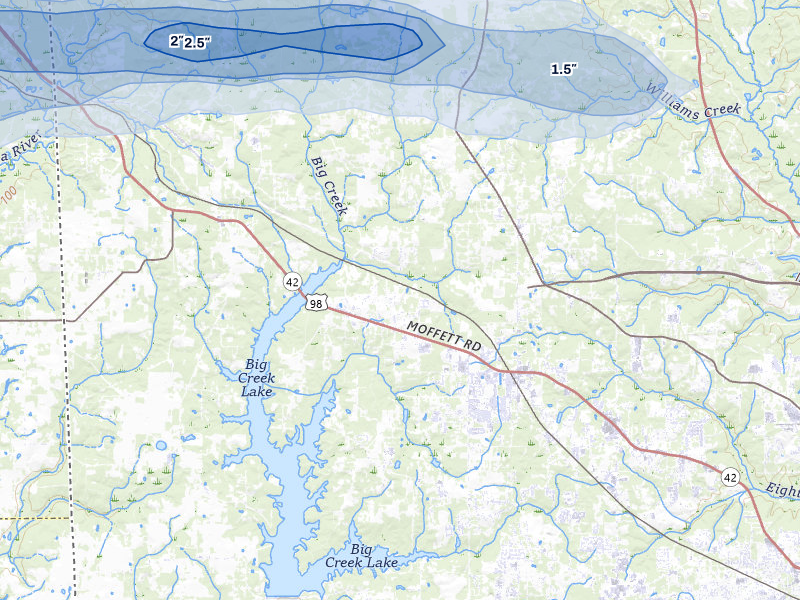 NEXRAD radar-signature map of the hail storm over Wilmer, AL on May 8, 2026