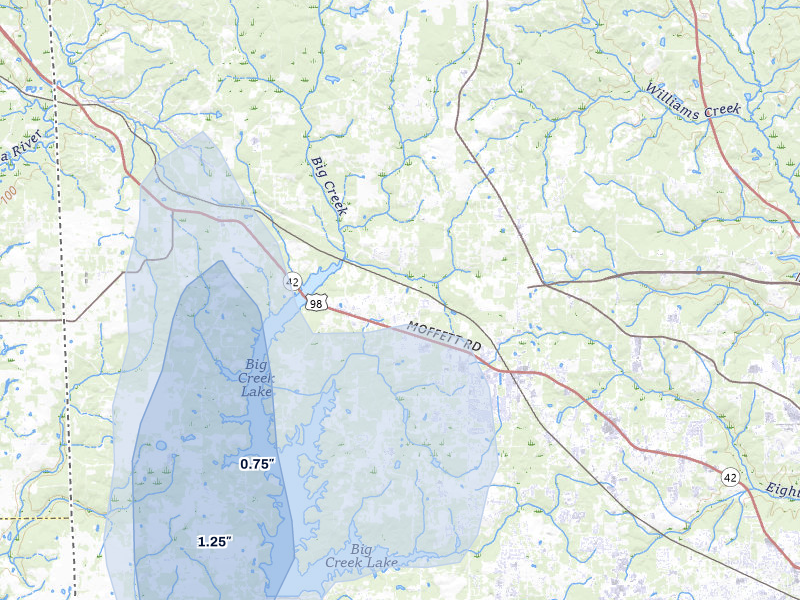 NEXRAD radar-signature map of the hail storm over Wilmer, AL on Jul 30, 2026