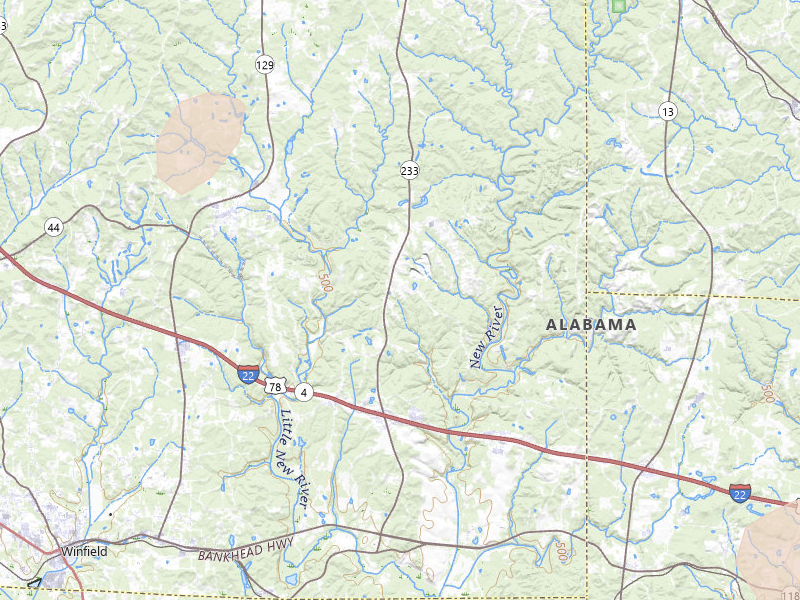 Radar-estimated hail-size map of the storm over Winfield, AL on Jun 1, 2026
