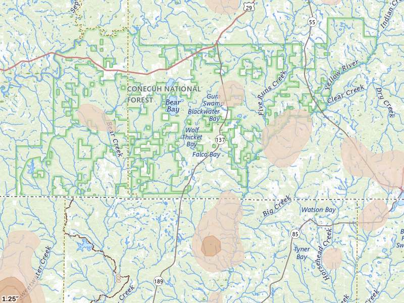 Radar-estimated hail-size map of the storm over Wing, AL on Aug 21, 2026