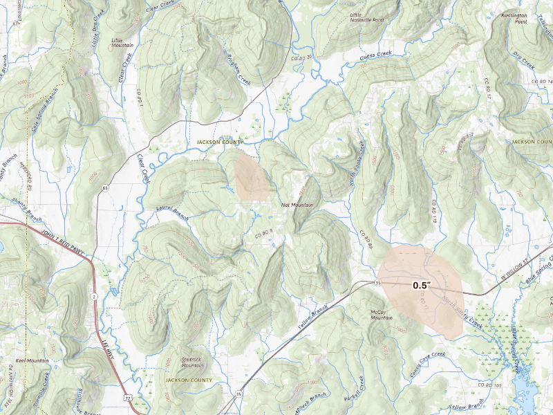 Radar-estimated hail-size map of the storm over Woodville, AL