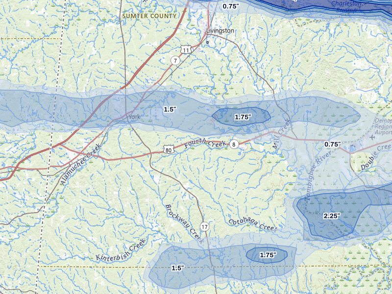 NEXRAD radar-signature map of the hail storm over York, AL on May 6, 2026