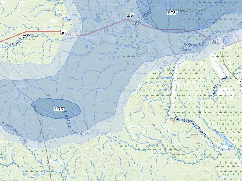 NEXRAD radar-signature map of the hail storm over York, AL on Aug 18, 2026