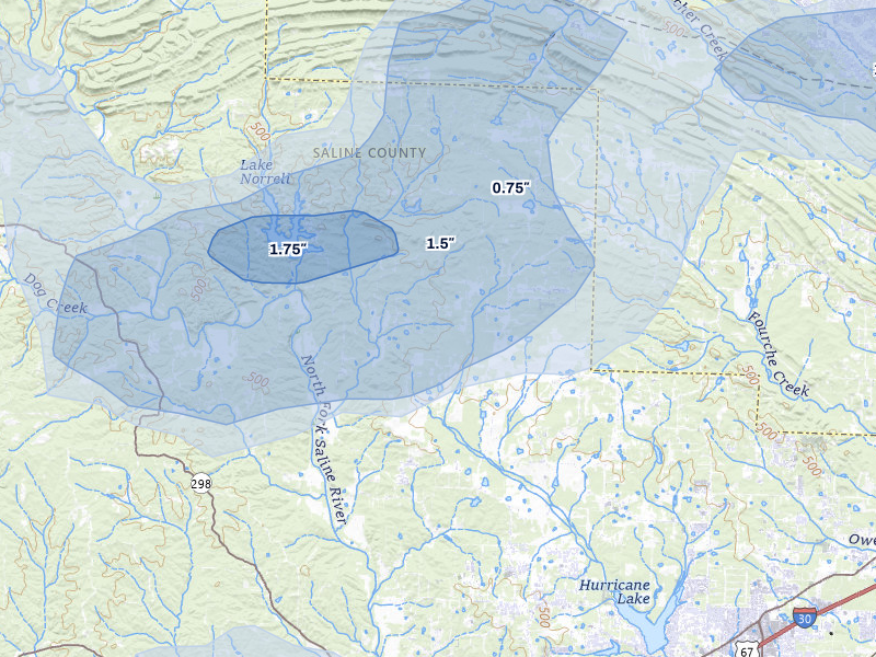 NEXRAD radar-signature map of the hail over Alexander, AR