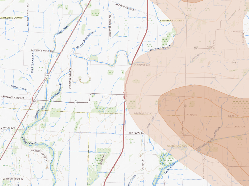 Radar-estimated hail-size map of the storm over Alicia, AR