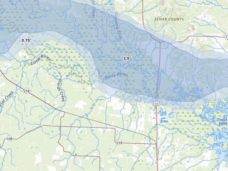 NEXRAD radar-signature map of the hail storm over Alleene, AR on Mar 15, 2026