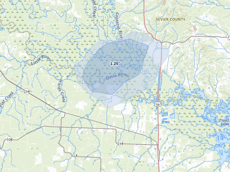 NEXRAD radar-signature map of the hail storm over Alleene, AR on Jul 3, 2026