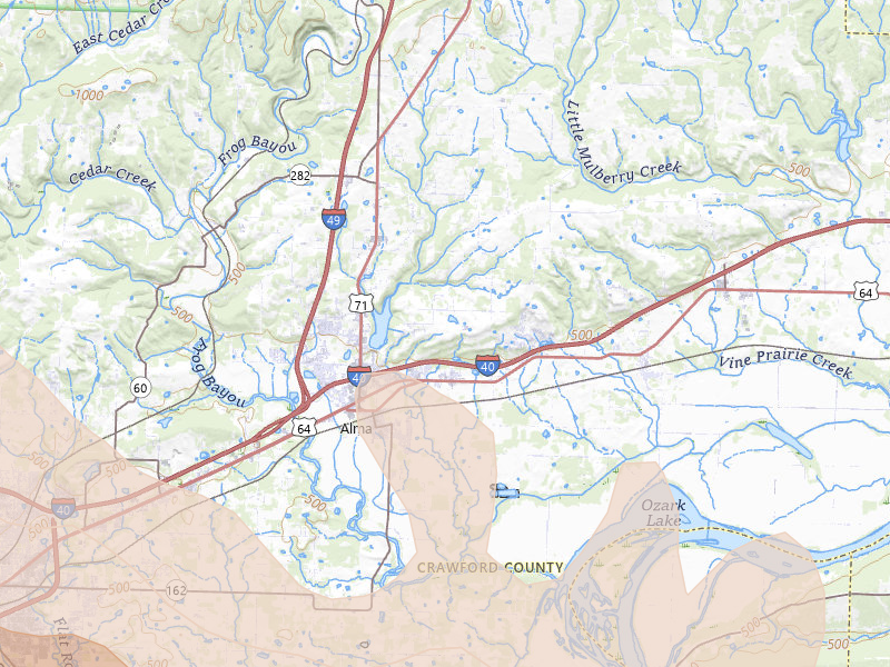 Radar-estimated hail-size map of the storm over Alma, AR on May 8, 2026