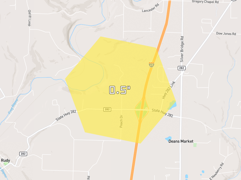Hail map of Alma, AR on Jun 27, 2026, hail up to 0.5"