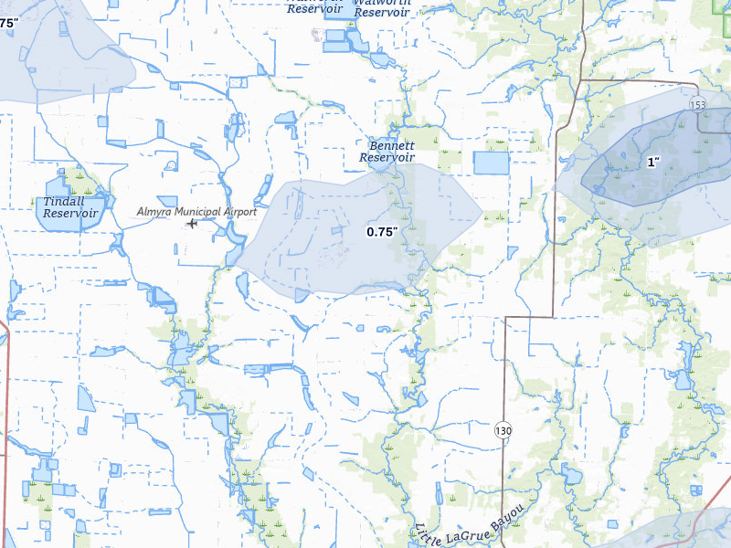 NEXRAD radar-signature map of the hail over Almyra, AR