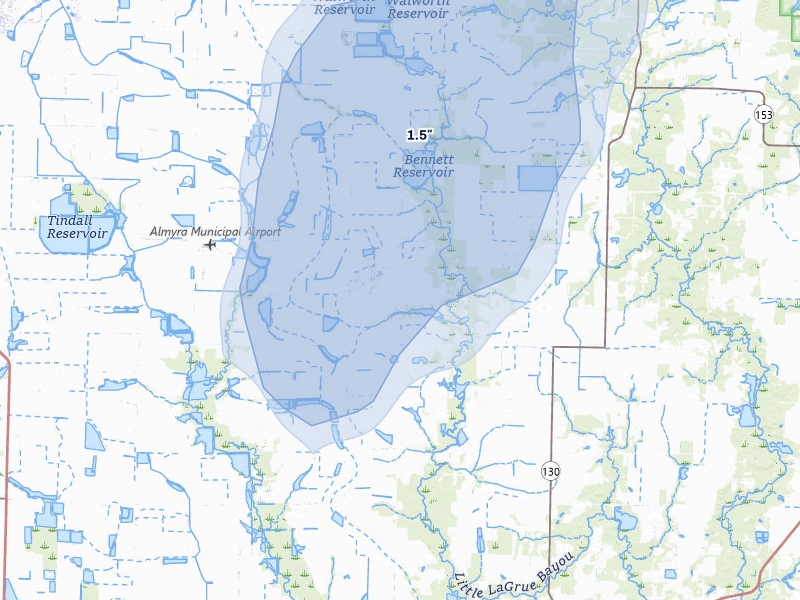 NEXRAD radar-signature map of the hail over Almyra, AR