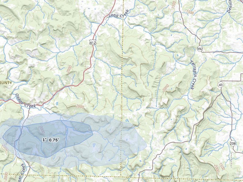 NEXRAD radar-signature map of the hail storm over Alpena, AR on Jul 11, 2026