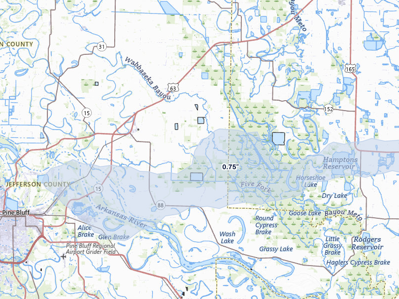 NEXRAD radar-signature map of the hail storm over Altheimer, AR on Apr 28, 2026