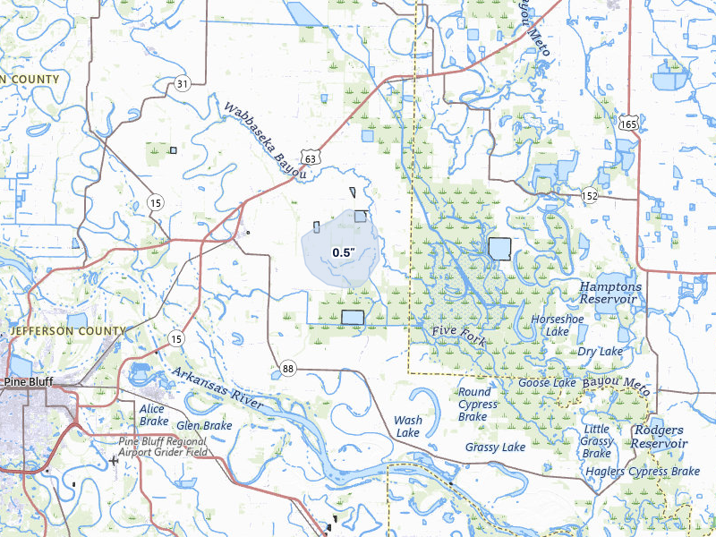 NEXRAD radar-signature map of the hail storm over Altheimer, AR on Jun 7, 2026