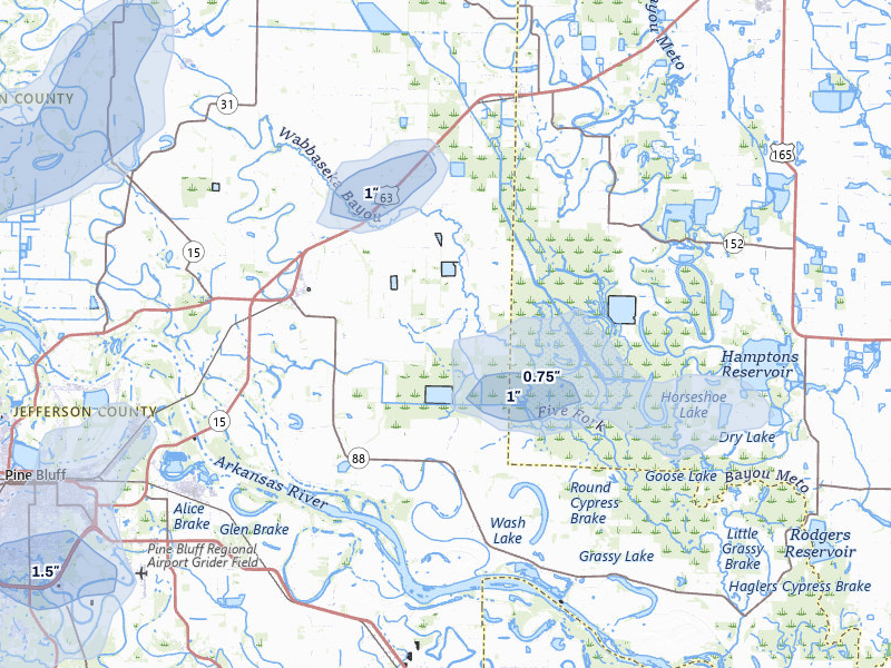 NEXRAD radar-signature map of the hail over Altheimer, AR