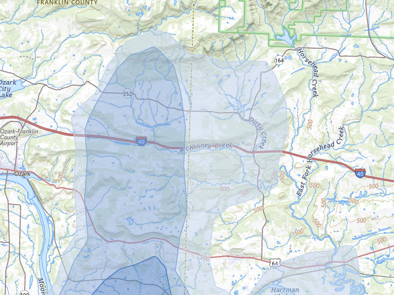 NEXRAD radar-signature map of the hail storm over Altus, AR on Aug 6, 2026