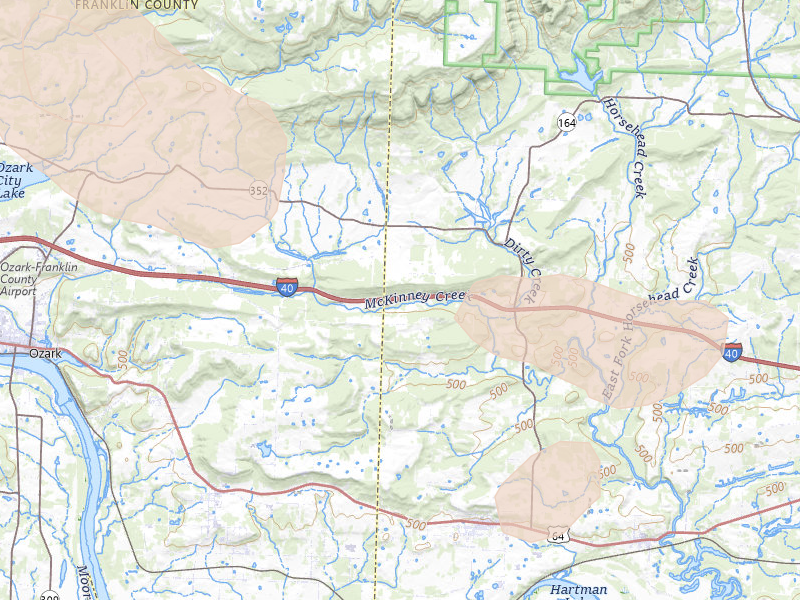 Radar-estimated hail-size map of the storm over Altus, AR on Aug 17, 2026