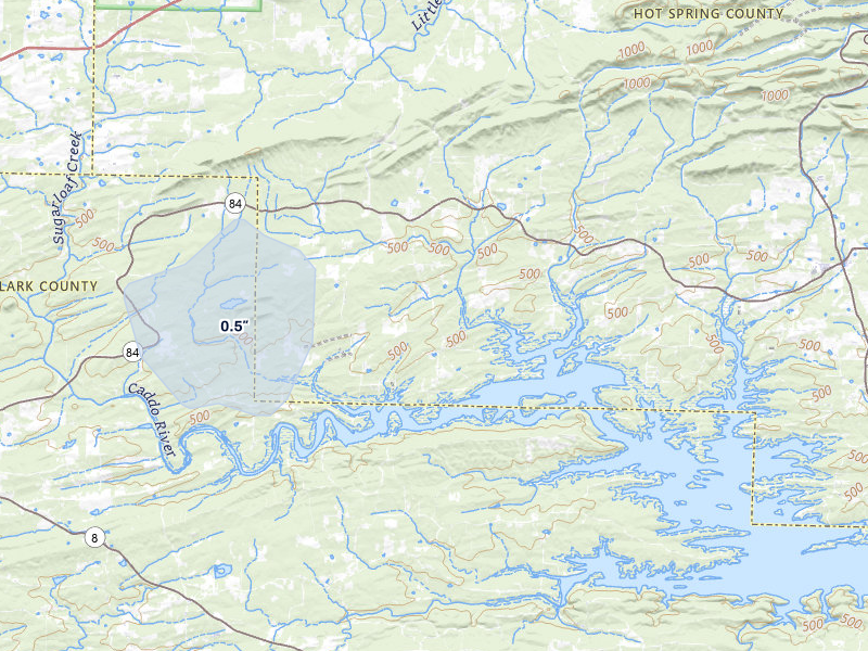 NEXRAD radar-signature map of the hail storm over Amity, AR on Mar 7, 2026