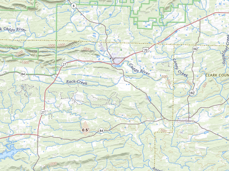 Radar-estimated hail-size map of the storm over Amity, AR on Apr 24, 2026