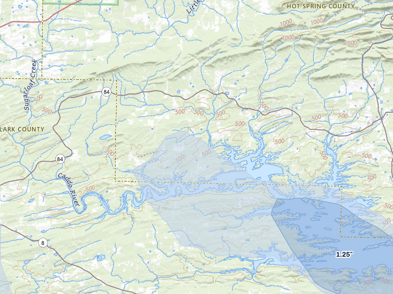 NEXRAD radar-signature map of the hail over Amity, AR