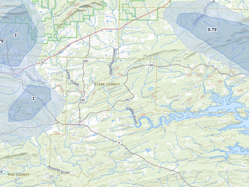 NEXRAD radar-signature map of the hail storm over Amity, AR on Aug 22, 2026