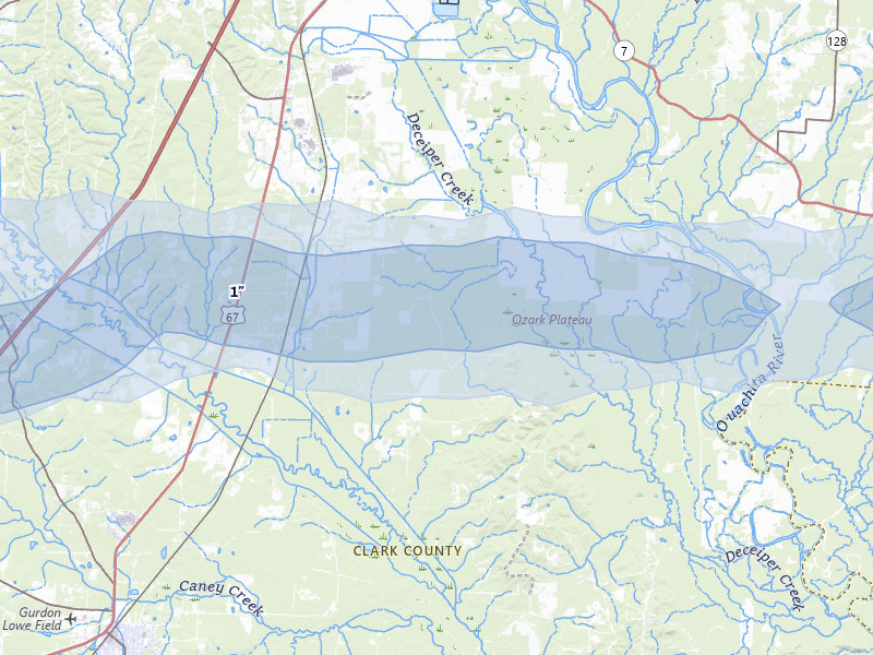NEXRAD radar-signature map of the hail over Arkadelphia, AR