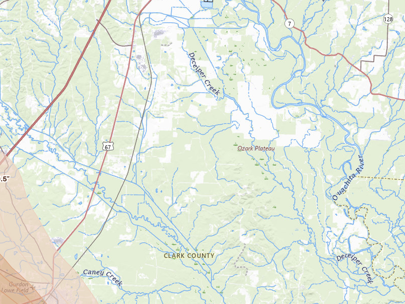 Radar-estimated hail-size map of the storm over Arkadelphia, AR on Apr 25, 2026