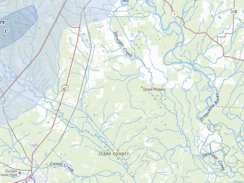 NEXRAD radar-signature map of the hail storm over Arkadelphia, AR on Apr 28, 2026