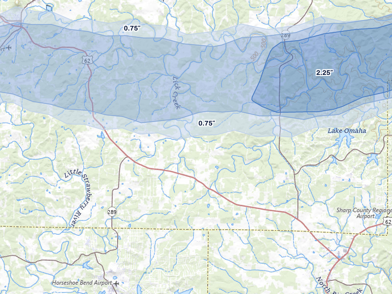 NEXRAD radar-signature map of the hail storm over Ash Flat, AR on Mar 4, 2026